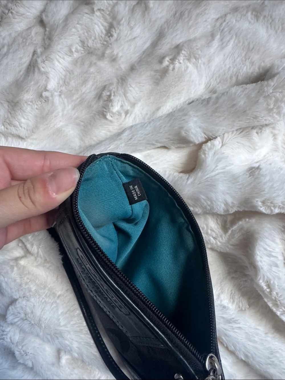 Coach Black Wristlet Clutch with Teal Stitching